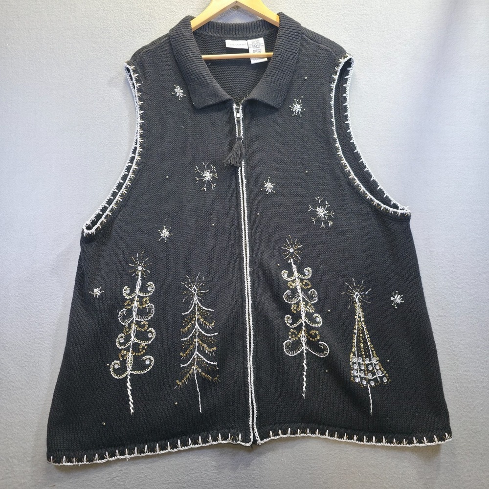 Vintage White Stag Women's Plus Size Festive Christmas Sweater‎ Vest Sz 22W/24W